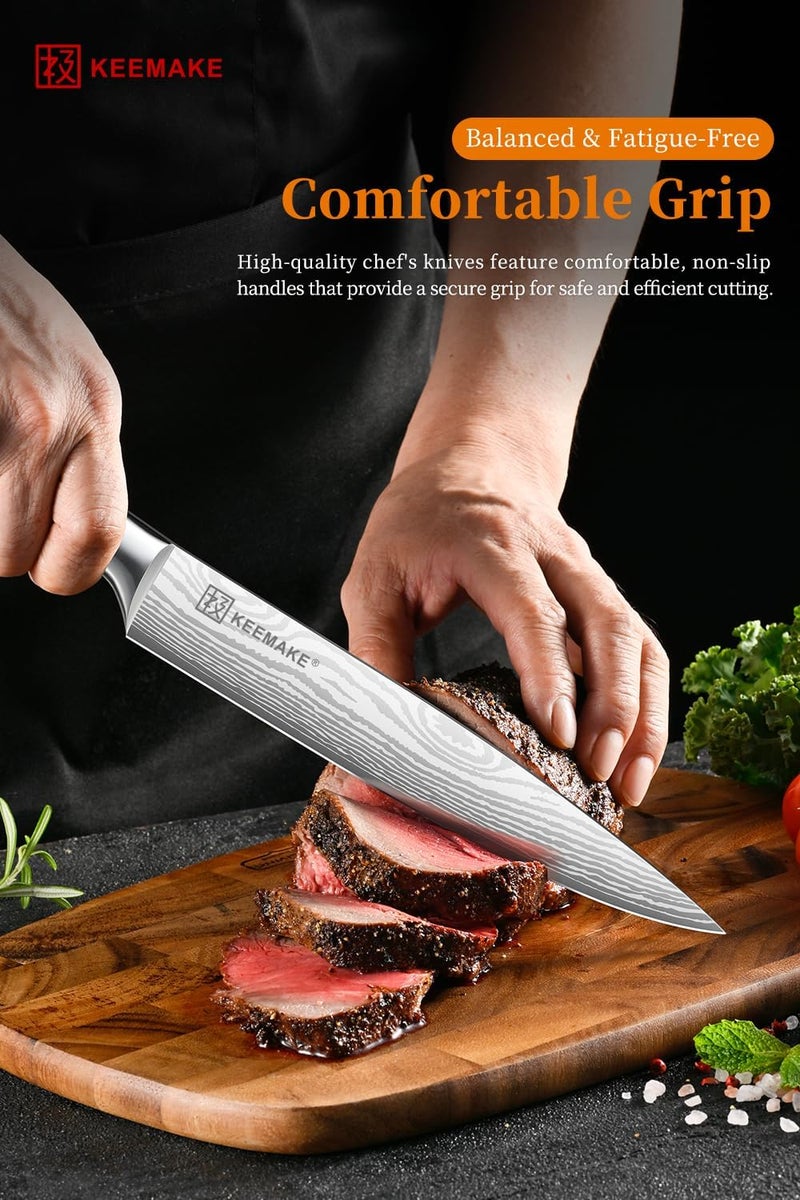 KEEMAKE 8 Inch Carving Knife - Ultra Sharp Slicing Knife High Carbon Stainless Steel Blade & Ergonomic Handle for Meat Cutting BBQ Turkey Ham Gift Box Included - Image 4